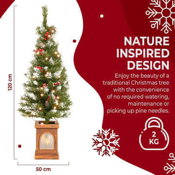 Olsen & Smith 4ft Christmas Tree - Pine Xmas Tree for Home Decor - Artificial Indoor Pre Lit Christmas Tree 4ft with 110 Branch Tips, 86 Warm LED Lights & Ornaments - Traditional Christmas Décor - Packed Direct UK